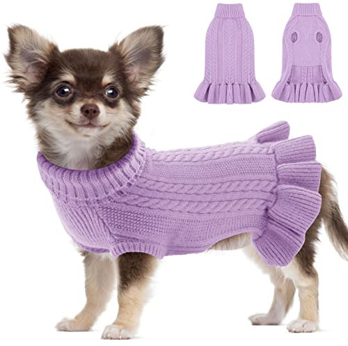 Haustier Weiche Strickwolle Winter Hundepullover, Hund Pullover Pullis Hundeweste für Bulldogge, Gestrickt Hund Mantel Kleidung für Große Hunde, Purple XXL