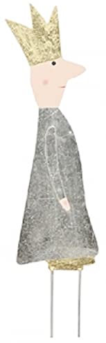 ETC stimmungsvoller Gartenstecker Blumenstecker Dekofigur König als Flache Silhouette aus Metall beidseitig Gold oder Silber mit Krone in verschiedenen Größen (Silber dünn groß)