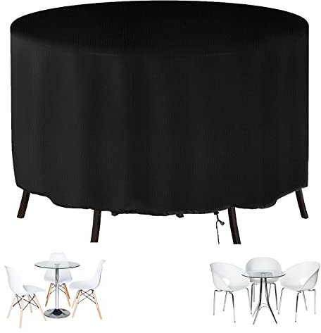CJFBDY Rund Gartenmöbel Abdeckung 210x110cm Draussen Terrassenmöbelbezüge Wasserdicht, Winddicht, UV-beständig 420D Oxford Gewebe Schutzhülle, Rund Abdeckhaube für Gartentisch