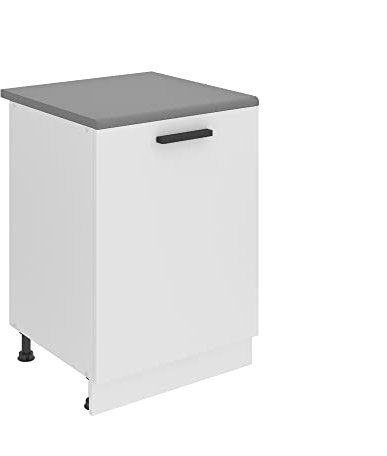Belini Unterschrank Küche, Küchenunterschrank 60 cm Breite. SD Küchenunterschrank mit Arbeitsplatte. Küchenschrank mit 1 Tür, Weiß matt