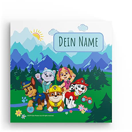 MIXPIX® – PAW Patrol Pups Adventure 20x20cm Fotokacheln Personalisiert Mit Namen – Geburtstagsgeschenk für Kinder – Drucke mit Wiederverwendbaren Klebepads