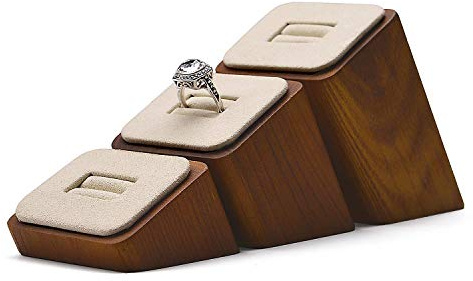 Oirlv Massivholz Quadratisch Ringständer 3 Stück Schmuck Vitrine Ring Display Stand(Cremeweiß)