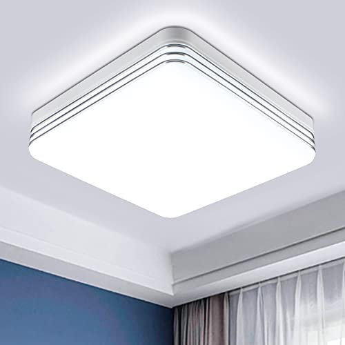 Taoellen 36W LED Ceiling Light, 3240LM Cold White Square Bathroom Light with Double Silver Edge, Energy-Saving Flush Mount Fixture for Bedroom, Kitchen, Living Room, Office, Corridor