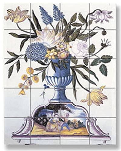 Melody Jane Dolls House Mosaic Tile Mural Flowers in Victorian Urn Embossed Wall Picture