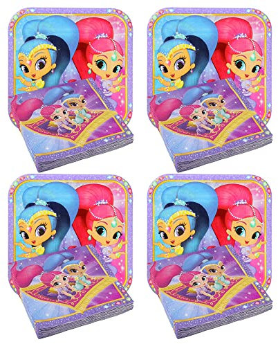 Toptoys2u Bargain Bundles Shimmer & Shine - Reusable Party Plates & Disposable Napkins Set - 4 Packs of 8 Plates & 4 Packs of 16 Napkins