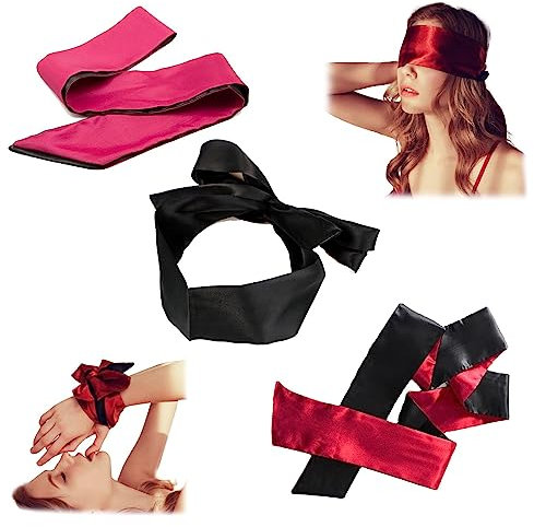 AWAVM 3 Stück Schlafmaske, Satin-Augenmaske, Rot / Schwarz, 150 cm, 7 cm(Schwarz Rot Rose Rot)