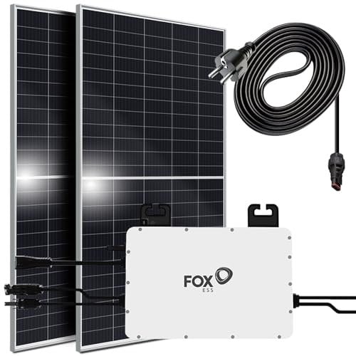 SUNNIVA Balkonkraftwerk 900/800W 800W komplett Steckdose Fox ESS Micro Wechselrichter Solaranlage mit WIFI Bluetooth, 2x450W Solarmodule, 5m Kabel, Solarkabel, Photovoltaikanlage, PV
