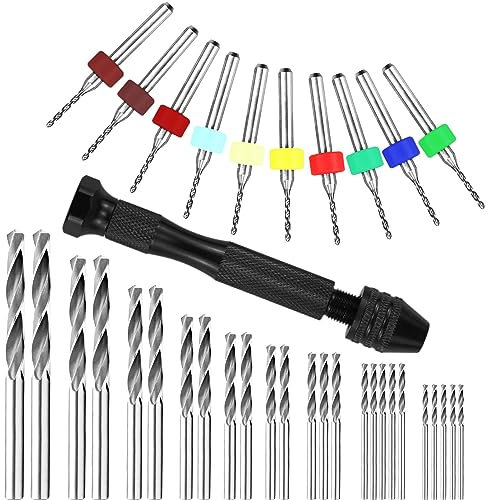 ZCYKJ Juego de 36 mini brocas de mano para manualidades, tornillo de banco de precisión con mini tornillo de prensa de taladro para trabajos manuales delicados, montaje electrónico, tallado de manuali