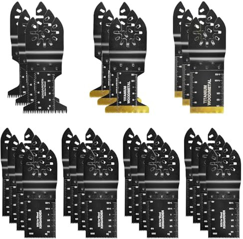 KINGARDEN Oszillierende Sägeblätter aus Titan für Holz, Kunststoff, Metall, universelles Schnellspanner-Zubehör, passend für Milwaukee, Dewalt, Bosch, Fein, Makita, Makita, Ryobi, etc., 28 Stück