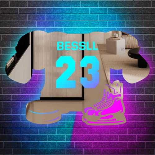 ASD Jewerly Personalisierte LED Fußball Jersey Spiegel Lampe, benutzerdefinierte Name Fußball Jersey geführte Spiegel Licht für Wand, Neon Zeichen, Geburtstagsgeschenk für lieben Sohn (Hockey)