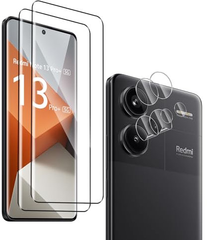 QULLOO [2+ 2 Piezas Protector de Pantalla para Xiaomi Redmi Note 13 Pro Plus / 13 Pro+ 5G + Protector de Lente de cámara, 9H Dureza Vidrio Templado Sin Burbujas Film Cristal Templado