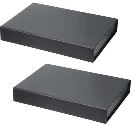 PATIKIL 13x9x2 Inch Gift Box with Lid, 2 Pack Magnetic Closure Collapsible Paper Rectangle Favor Boxes for Wedding Valentine's Day Birthday Gift Packaging, Black