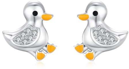 Ente Ohrringe 925 Sterling Silber Niedliche Tier Ente Ohrstecker Schmuck für Frauen Mädchen