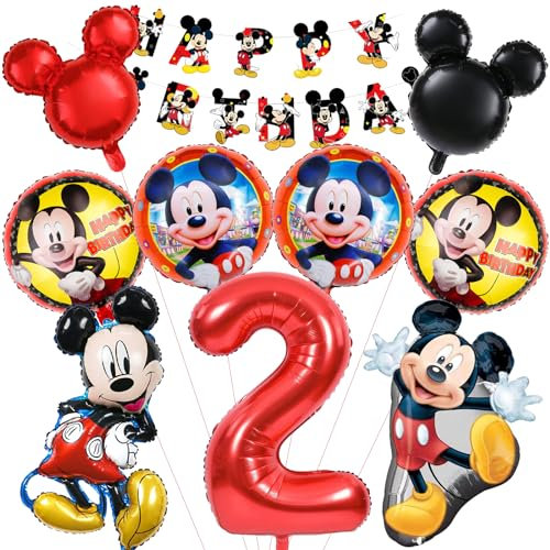 Mizijia 10 Stück Micke Mous Geburtstagsdeko 2 Jahre Junge Mädche, Geburtstags deko Set, Kindergeburtstag Luftballons Set, Micke Maus Geburtstag Party Deko Ballons Set für Kinder (2)