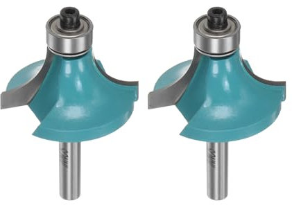 sourcing map 2pcs Roundover Router Bit 1/4 Shank 1/2 Radius Carbide Tipped Edge Rounding Over Bit with Bearing Guide, Woodworking Milling Tool, Cyan