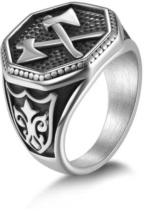 Joliernelle Nordischer Wikinger-Streitaxt-Ring für Herren, Edelstahl, Vintage-Stil, nordischer skandinavischer Schutzamulett-Schmuck, Größe 54