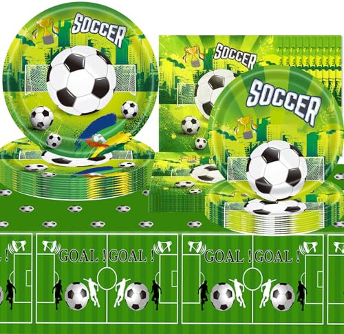 Decoration Assiette Anniversaire Foot Kit,Décorations de Fête de Football,Vaisselle Decoration Anniversaire Set,Fournitures de Fête de Football, Fournitures de Fête d'anniversaire Le Thème du Football