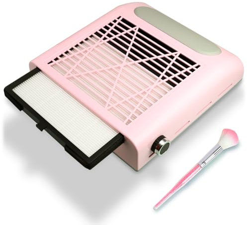 Nail Dust Collector Nail Tech, 80W Nail Extractor Vacuum with Reusable Filter & Brush, Adjustable Electric Nail Fan Dust Vacuum for Manicure Acrylic Gel Nail Polishing, Low Noise, Pink