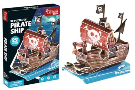 EXPLORA - Piratenschiff - 3D-Puzzles - 540013 - 22 Teile - Level 2 - Ohne Kleber oder Schere - Bildungs - Konstruktionsspiel - Kinder Geschenk - Modell - Ab 5 Jahren