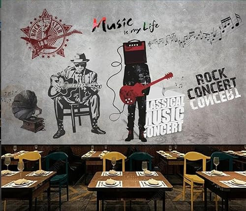 rskjdghshd Custom Any Size 3D Mural Wallpaper Hand Drawn Retro Music Themed Background Wall-400Cmx280Cm