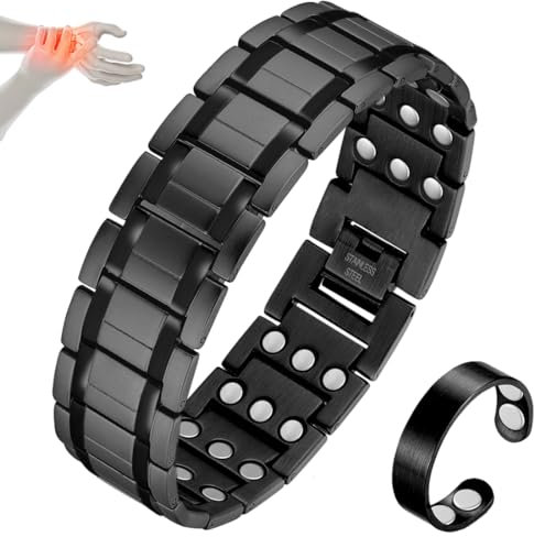 Cigmag Lymphdrainage Magnetarmband Herren Ultrastarke Magnete Edelstahl verstellbar mit Entnahmewerkzeug und Geschenkbox (Schwarz)