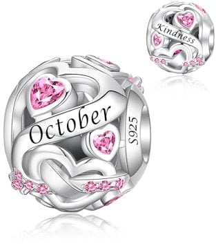 Alstiva Oktober Geburtsstein Charm 925 Sterling Silber 5A Zirkonia Charm Anhänger für Armband Bead Pendant für Europäische Armbänder Halsketten Schmuck Geschenk für Damen Frauen