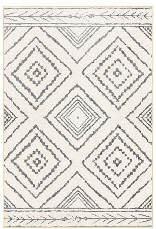 DEFYNEE Teppich Wohnzimmer 180 x 270 cm – Waschbarer Kurzflor Teppich, rutschfest, Vintage & Boho Stil, Pflegeleicht – Für Flur, Wohnzimmer, Schlafzimmer & Esszimmer, Schwarz-Weiß