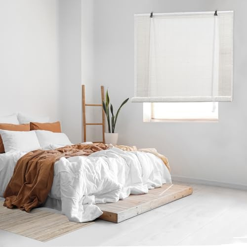 Bambusrollo Bambusstäbe Rollos für Fenster Montage 90x250 cm Weiß | Rollo für Fenster Bambusstäbe für Türen, gefiltertes Licht, rustikales Design und dekorativer Sichtschutz Premium StoresDeco