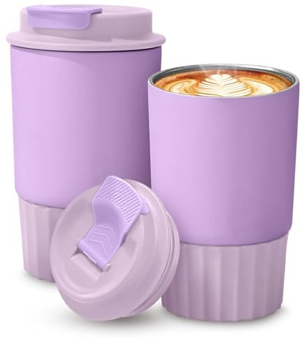 12 OZ Insulated Travel Coffee Mugs with Lid-Stainless Steel Reusable Coffee Cup Coffee Thermos Travel Mugs Insulated for Hot and Cold (Purple)