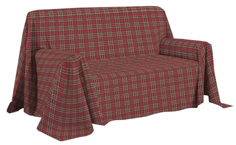 PENSIERI DELICATI Sofaüberwurf 180 x 290 cm, hergestellt in Italien, Überwurf aus 100% Reiner Baumwolle, Motiv: Rotes Tartan, ideal als Überwurf oder Tagesdecke für den Sommer (Einzelbett)
