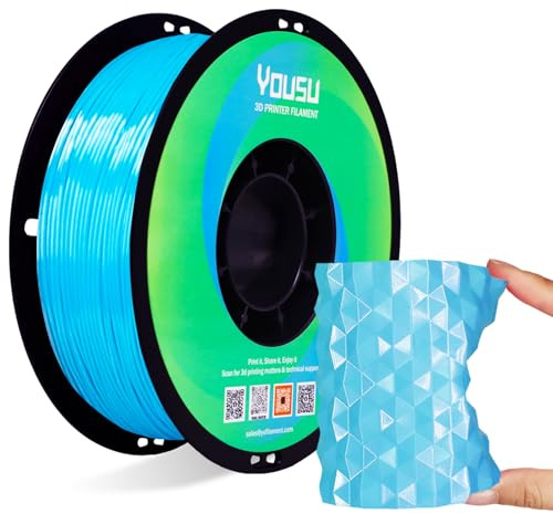 YOUSU Silk TPU Filament 1,75 mm, flexibles 95A TPU 3D-Drucker-Filament, 1-kg-Spule, Maßgenauigkeit +/- 0,02 mm, Seiden-TPU-Blau