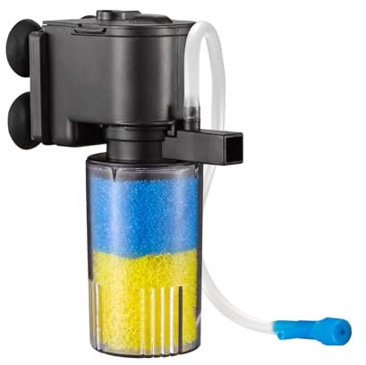 Filtro Interno Acquario, Filtrazione Biochimica della Spugna a 2-Stadi, 5W Pompa Filtro Sommerso di Preimpostata Flusso d'acqua, Adatto per 40l ~ 80l Acqua Dolce o 30l ~ 50l Salata, TH-280(330L/H) 