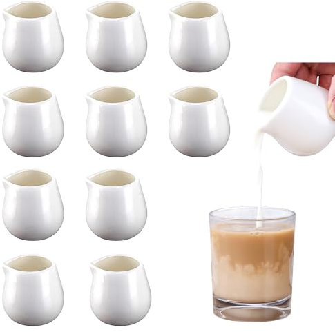 HIULLEN 10PCS Small Milk Jug, 50ML White Small Porcelain Milk Jug,White Ceramic Milk Creamer Pitcher Without Handle, Sugar Pot, Syrup Server for Home Kitchen Office Coffee Bar