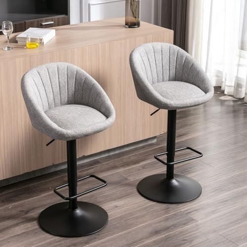 chairus Juego 2 Taburetes de Bar Giratorios Taburetes Alto de Cocina con Respaldo, Sillas Bar en Altura Ajustable Modernas para Isla Cocina/Comedor,Gris