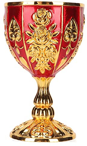 CHEOTIME Gold Chalice, 4 Zoll Legierung Retro geprägtes Blumenmuster Eleganter Zuhälterbecher, mittelalterlicher Weinkelsel für Party Bankett Bar Party Hochzeit mittelalterlich (Gold rot)