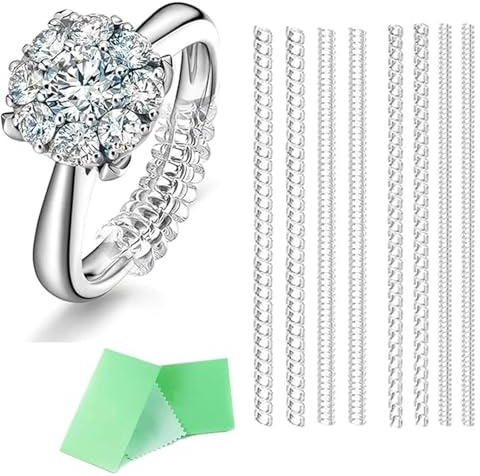 8 Stück Ring Verkleinerung Unsichtbare Ringverkleinerer aus Silikon für Damen und Herren, Ringverkleinerer als Ring Adjuster für lose Ringe,Poliertuch und Ringgrössenmesser