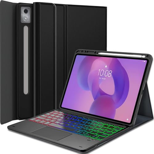 Wineecy Touchpad Keyboard Case for Lenovo Idea Tab Pro 12.7 Inch 2025 TB-373FU TB-375FC, 7 Color Rainbow Backlight Detachable Bluetooth Trackpad Keyboard Folio Smart Cover with Pen Holder