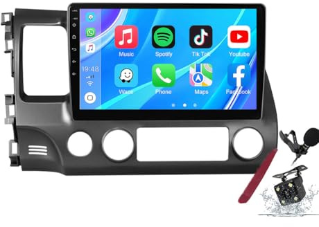 PLKEQS Android 14 Car Radio Stereo for H-onda Civic(2006-2011) 9 Inch Touchscreen Multimedia Player with Wireless Carplay 2 Din GPS Sat Navigation FM RDS Bluetooth 5G-WiFi SWC DSP,M100S