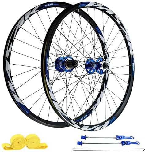 AuroraXQ 24 Zoll MTB Fahrrad Laufradsatz Scheibenbremse, 32H Aluminium Felgen & HG Nabe 9mm Schnellspanner Mountainbike Vorderrad + Hinterrad Kompatibel Mit 7-12 Gang Und 1.25~2.25 Reifen(Blau)