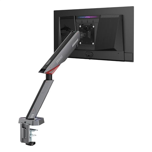 MSI MPG MT161R Premium-RGB-Monitor-Ständerarm, unterstützt 17-45-Zoll-Bildschirme und 16 kg, VESA-kompatibel, verstellbare federunterstützte Halterung, Klemme und Tülle, Schnellwechselplatte, Schwarz