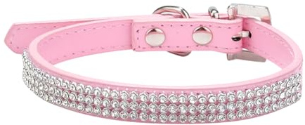 JIHUOO Collier pour chien en cuir PU avec strass - Collier pour chien - Collier réglable en cristal pour chiot - Collier décoratif pour chat - Collier élégant pour chaton - Rose