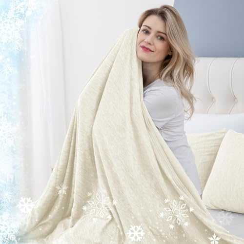 Kühldecke gegen Nachtschweiß Q-Max >0,45 Seidig weiche, atmungsaktive Sommerdecke für Wechseljahre & Hitzewallungen | Leichte, hautfreundliche Wohndecke für Bett, Couch & Reisen,Beige,127 x 178 cm