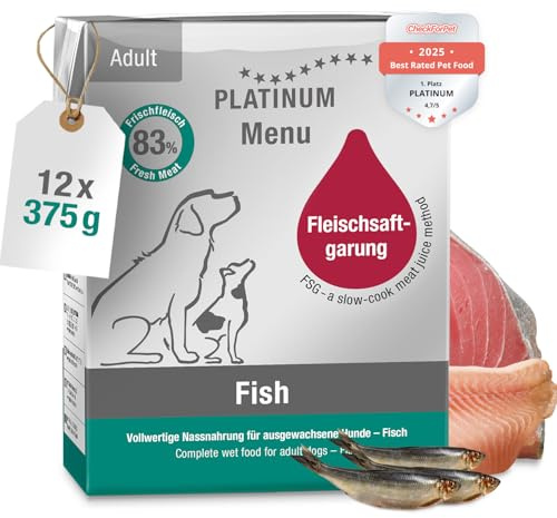 PLATINUM - Nassfutter für Hunde Menu Adult Fish aus FSG - 12x 375g | Zubereitet aus Frischfleisch für kleine & große Hunde - glutenfrei - nährstoffreich - leicht verdaulich - in DE geprüft