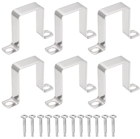sourcing map Lot de 6 colliers de serrage carrés en forme de U, 40 x 60 mm, support en forme de U en acier inoxydable 304 avec tête cruciforme, vis auto-perceuses pour tuyaux, porte, barre fermée