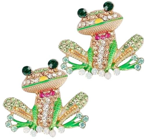 2 grüne Frosch-Broschen für Frauen, niedliche Strass-eingelegte Frosch-Brosche, Emaille, Tier-Brosche, Hemd, Kragen, Abzeichen, Dekoration, Kleidung, Schuhe und Schmuck