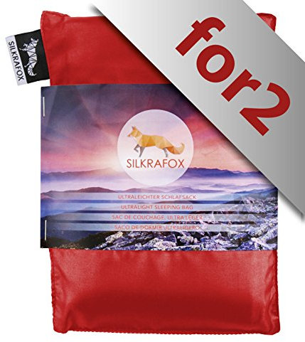 Silkrafox for 2 - ultraleichter Schlafsack für 2 Personen, Hüttenschlafsack, Inlett, Sommerschlafsack, Kunst- Seidenschlafsack, rot