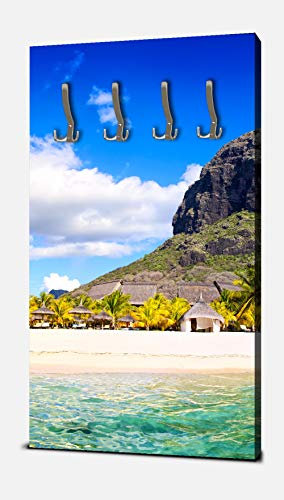 wandmotiv24 Porte-Manteau Mural Le Morne Brabant Montagne, Maurice Portrait - 55x100 (W x H) - Toile Porte-Manteau Mural, y Compris patères, patères, Set M0897