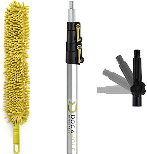 DocaPole 5-12 Foot (1.5-3.5m) Extension Pole + Microfiber Ceiling Fan Duster // High Ceiling Dusting Kit // Telescopic Pole for Dusting Ceiling Fans // Removable Chenille Dusting Cloth for Washing