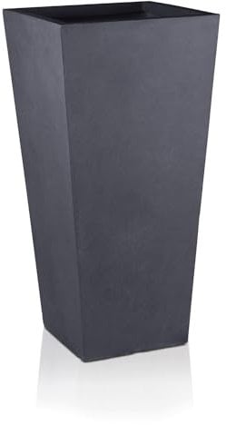 IDEALIST Small 38.5cm Tall Planter for Garden | Dark Grey Reinforced Stone Tapered Square Planter | Outdoor Pots with Drainage Holes L18.5 W18.5 H38.5 cm, 13 litres