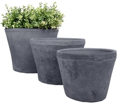 Esschert Design Lot de 3 Grands Pots Ronds en Terre Cuite Gris